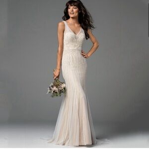 Watters Willowby Oceana Wedding Dress Ivory Beaded Art Deco Gatsby Gown size 2-4